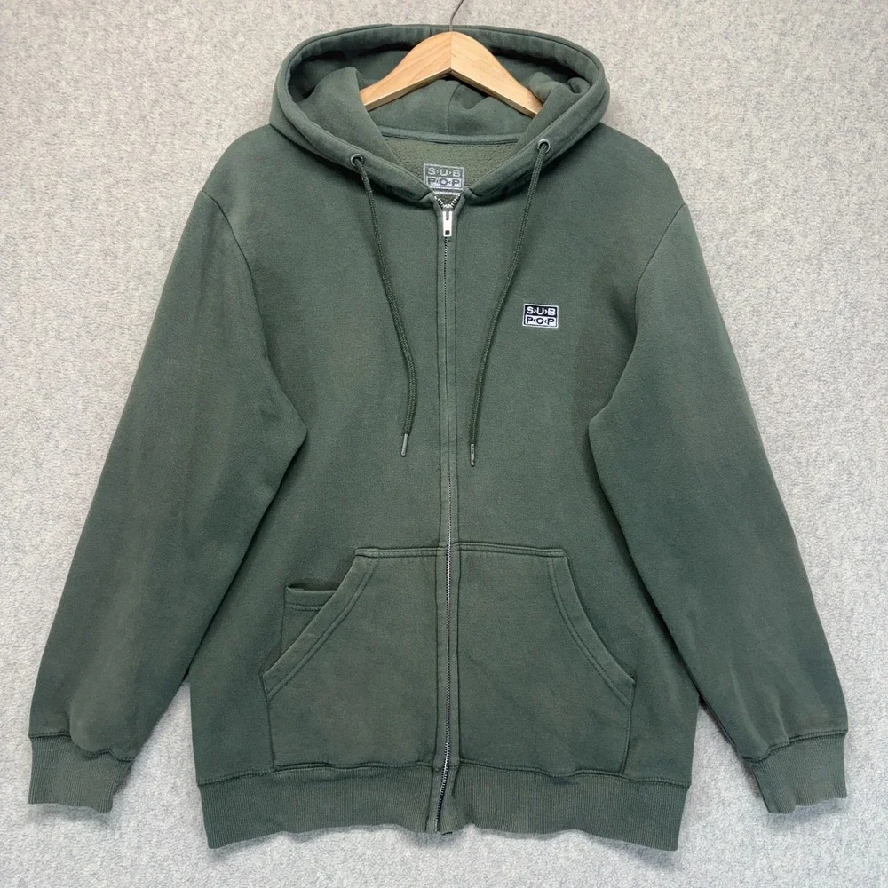 Vintage Sub Pop Records Mens Chore Jacket Olive Green Utility Workwear Size L - Picture 4 of 16